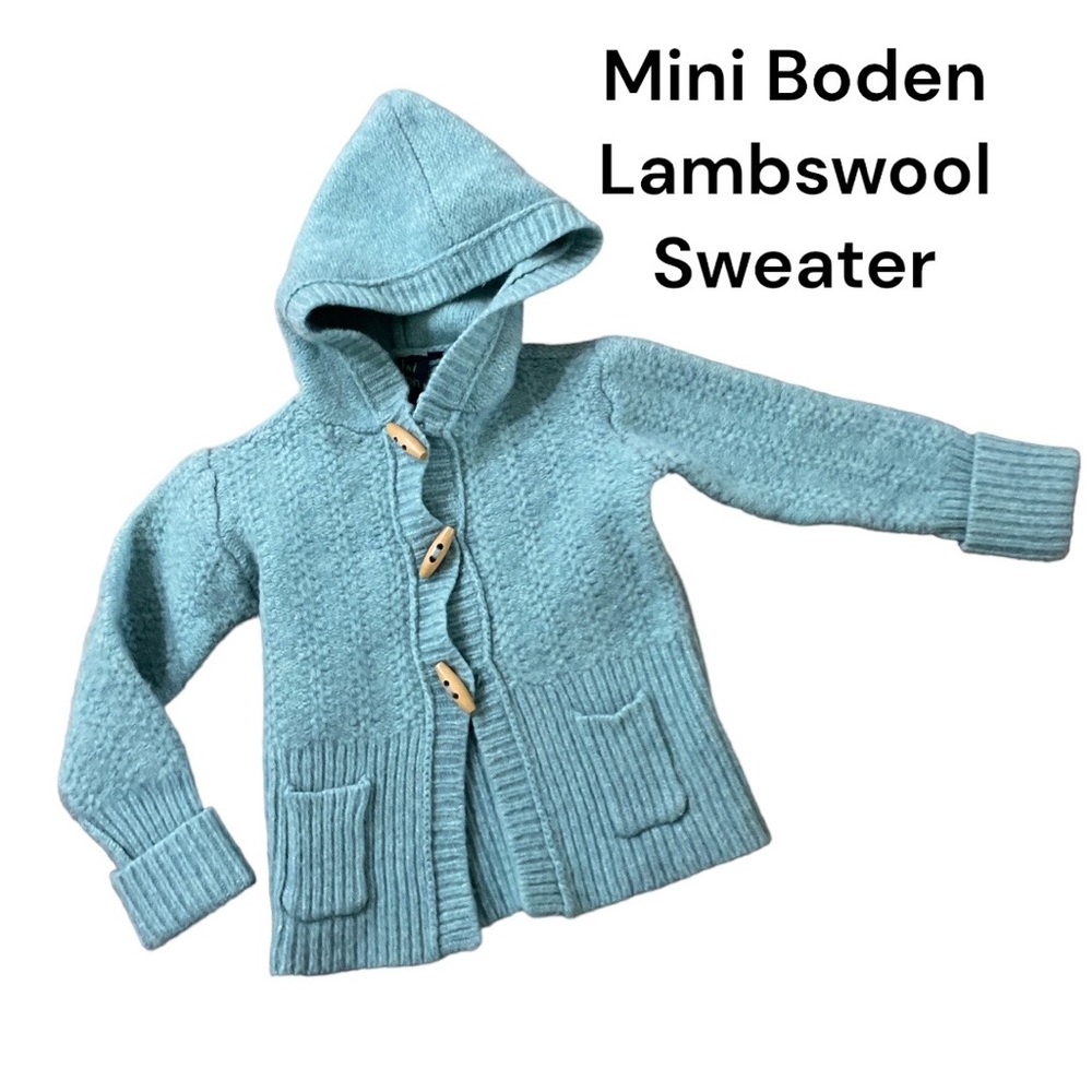 Mini Boden Lambswood Cardigan Sweater Wood Toggle Buttons 7-8 Years Light Blue